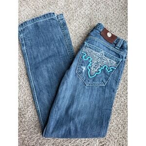 Antik Denim Mens Straight Leg Jeans Blue Distressed Embroidered MN82603 Size 29